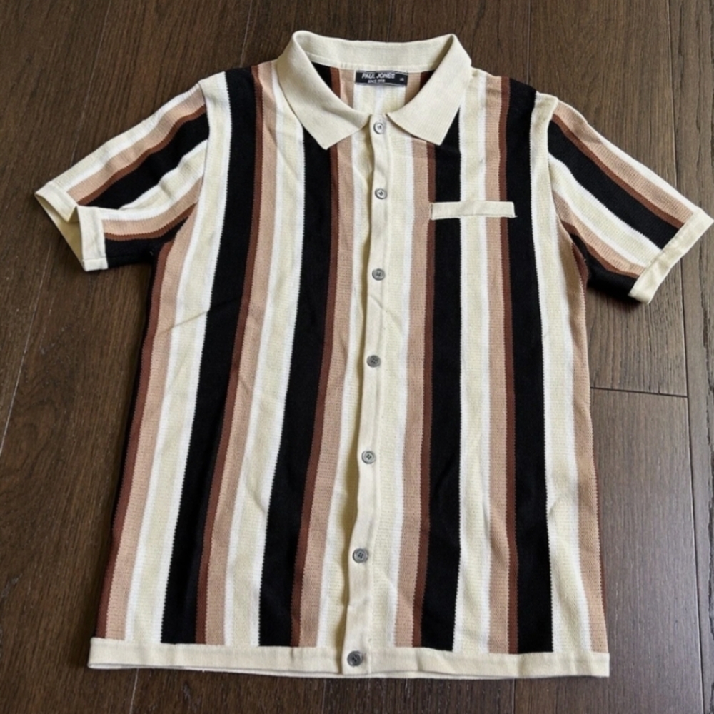 Vintage PJ PAUL JONES Men’s Striped Short Sleeve Knit Polo Shirt